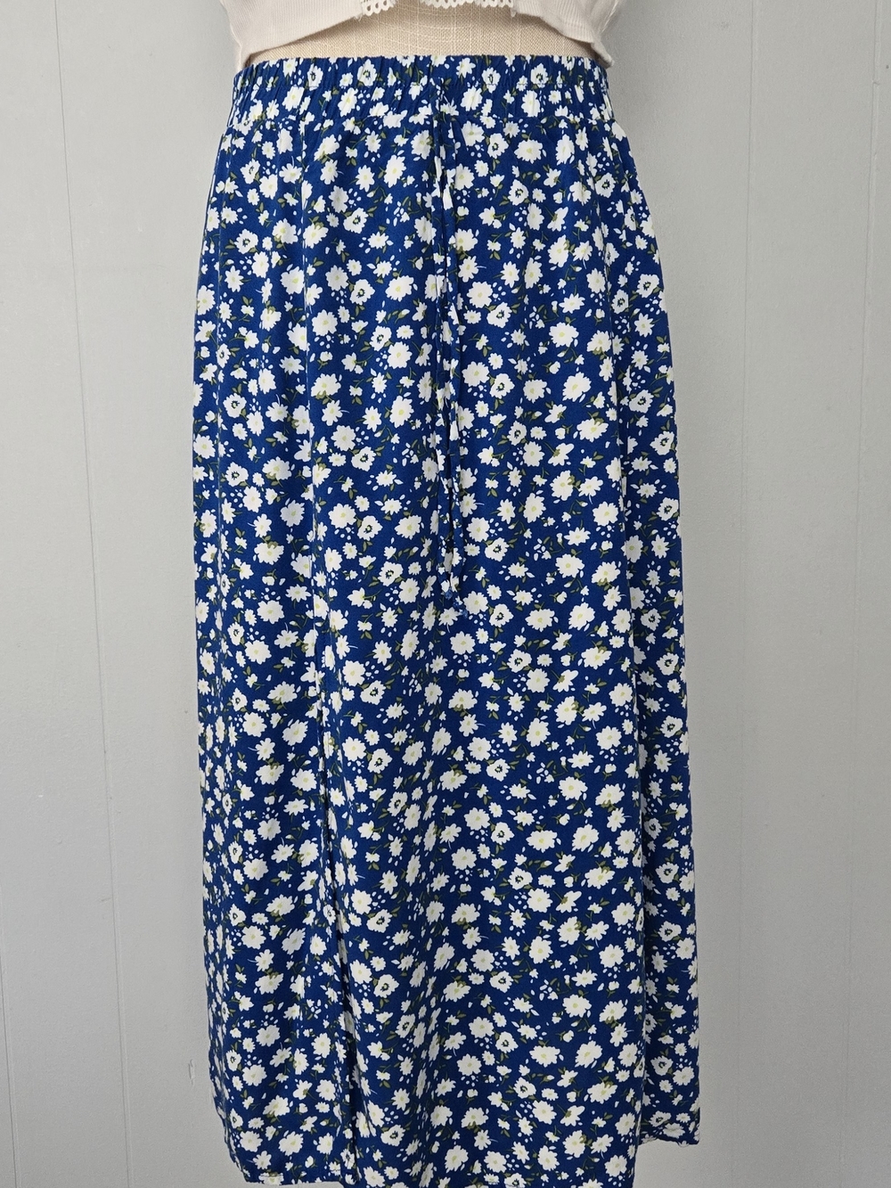 Floral Midi Skirt in Royal Blue